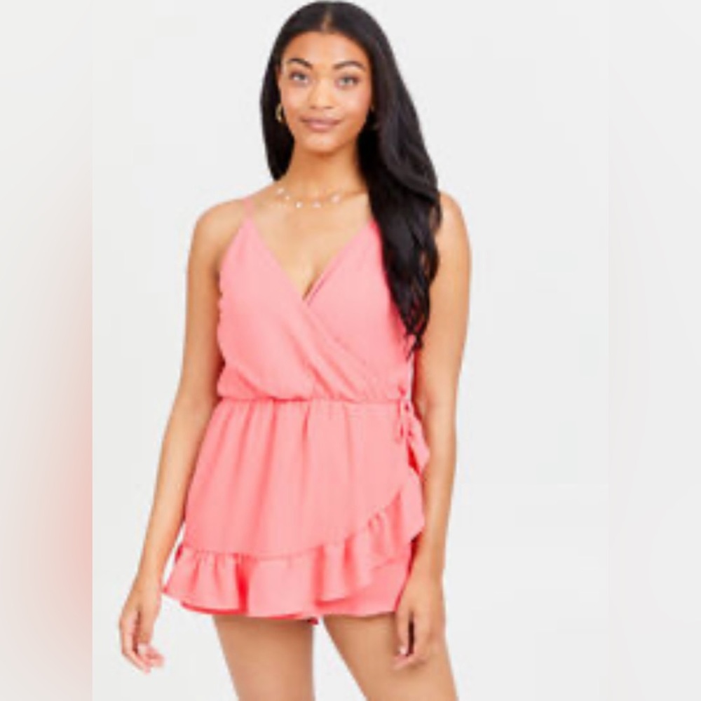 Altar’d State Eve Sleeveless Ruffle Romper Pink Coral Women’s Size Small